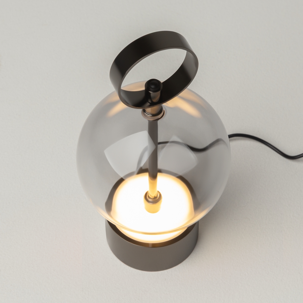 Veioza moderna sticla fumurie reincarcabila Double Moon 24.5cm LED 3W - imagine 2